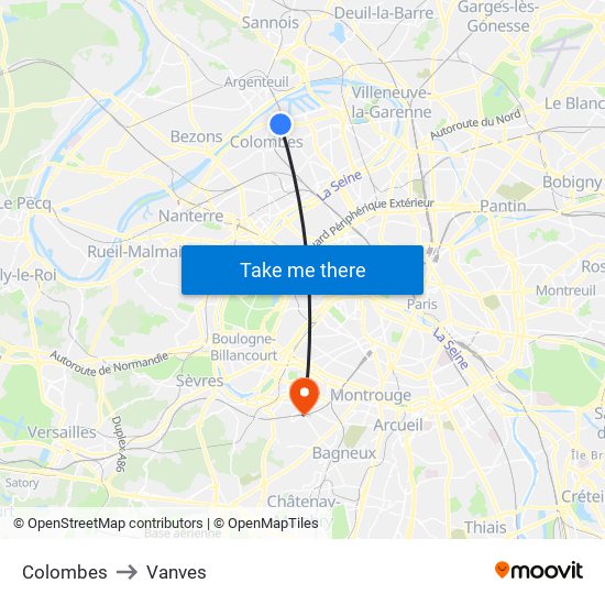 Colombes to Vanves map