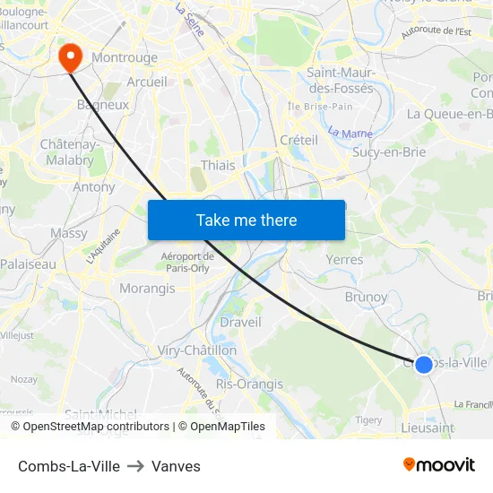 Combs-La-Ville to Vanves map