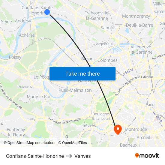 Conflans-Sainte-Honorine to Vanves map