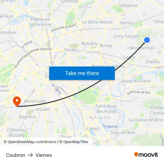 Coubron to Vanves map