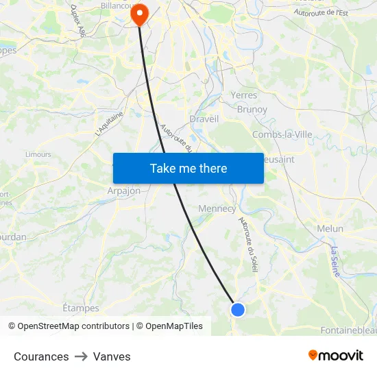 Courances to Vanves map