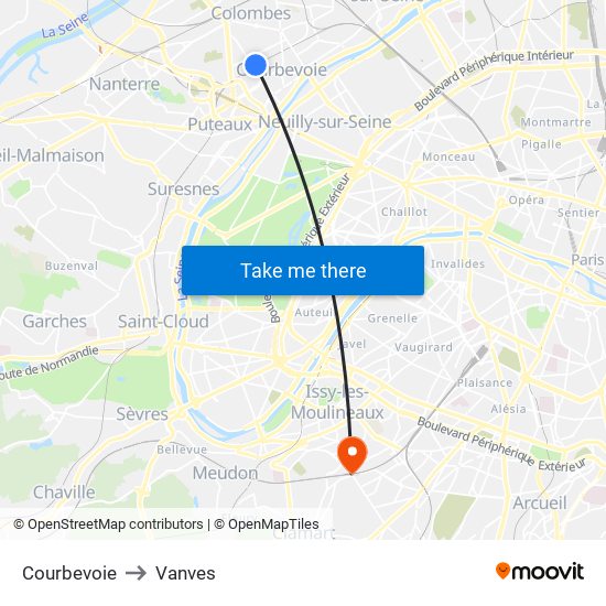 Courbevoie to Vanves map