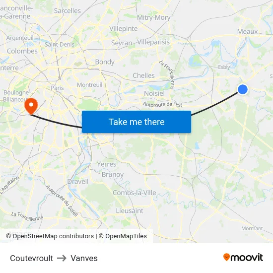 Coutevroult to Vanves map