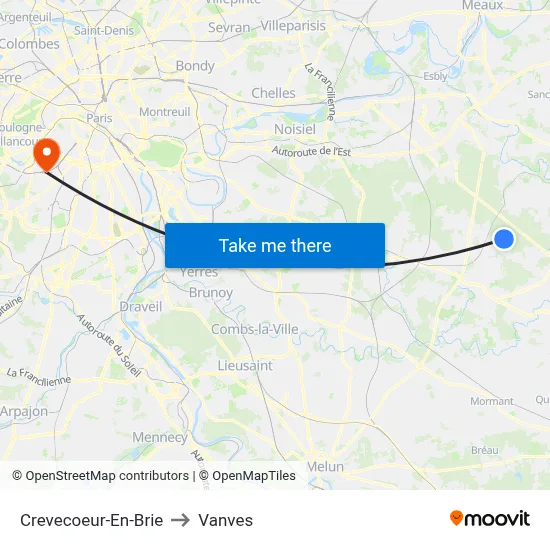 Crevecoeur-En-Brie to Vanves map