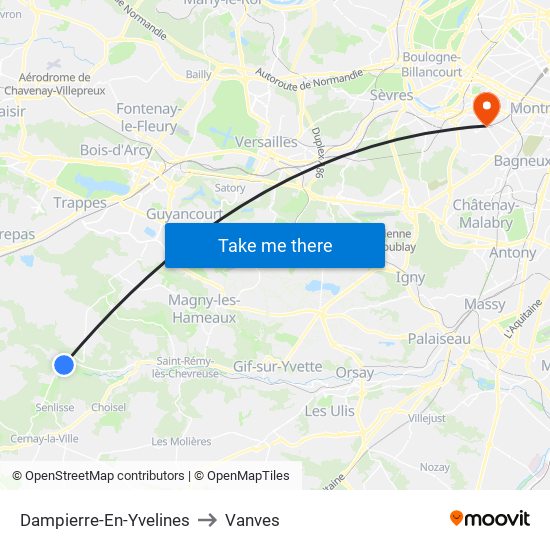 Dampierre-En-Yvelines to Vanves map