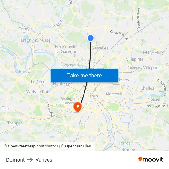 Domont to Vanves map