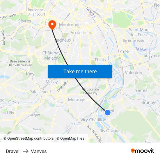 Draveil to Vanves map