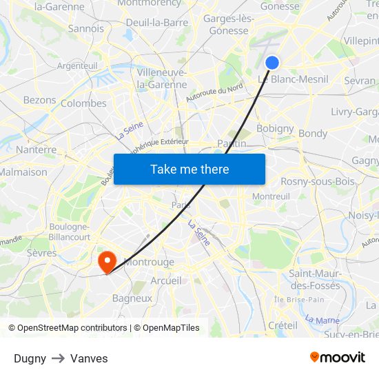 Dugny to Vanves map