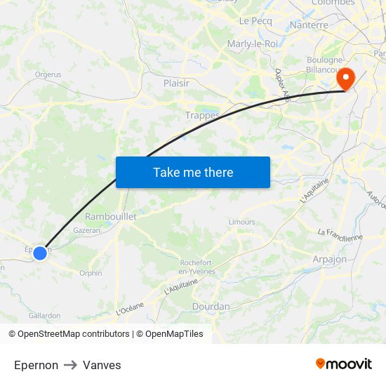Epernon to Vanves map