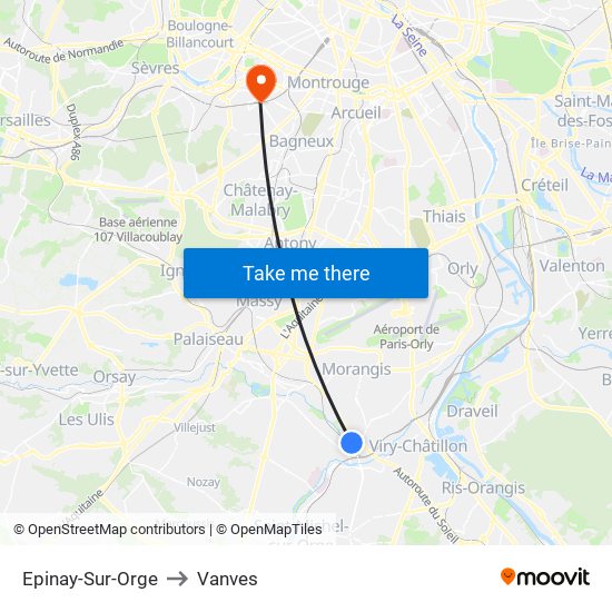 Epinay-Sur-Orge to Vanves map