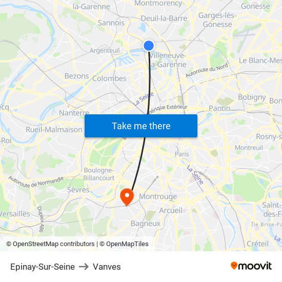 Epinay-Sur-Seine to Vanves map