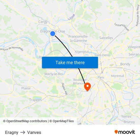 Eragny to Vanves map