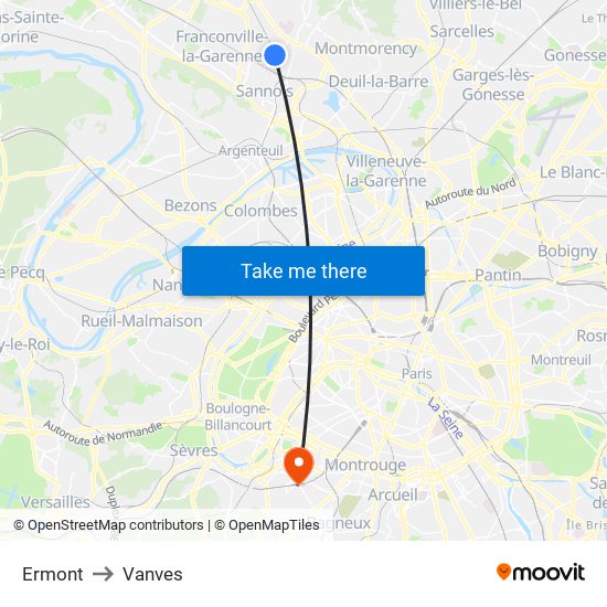 Ermont to Vanves map