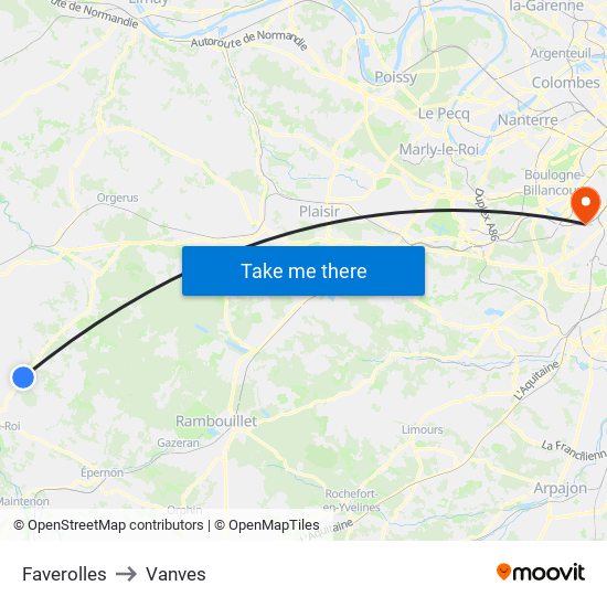 Faverolles to Vanves map