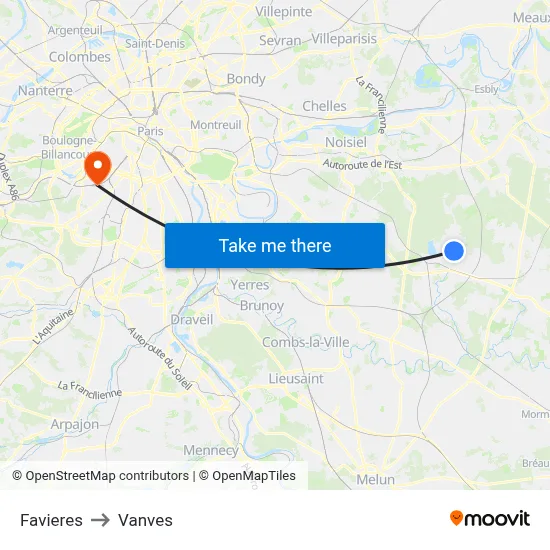 Favieres to Vanves map