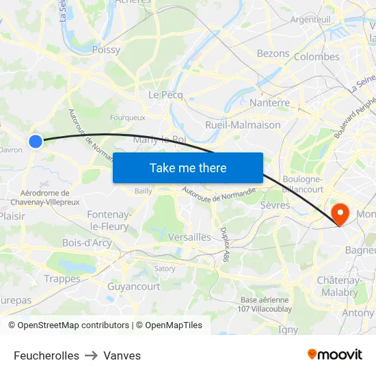 Feucherolles to Vanves map