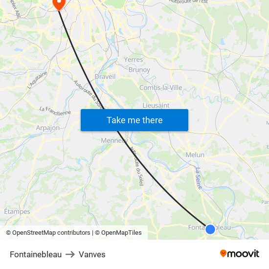 Fontainebleau to Vanves map