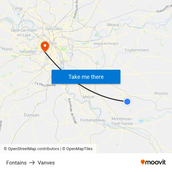 Fontains to Vanves map