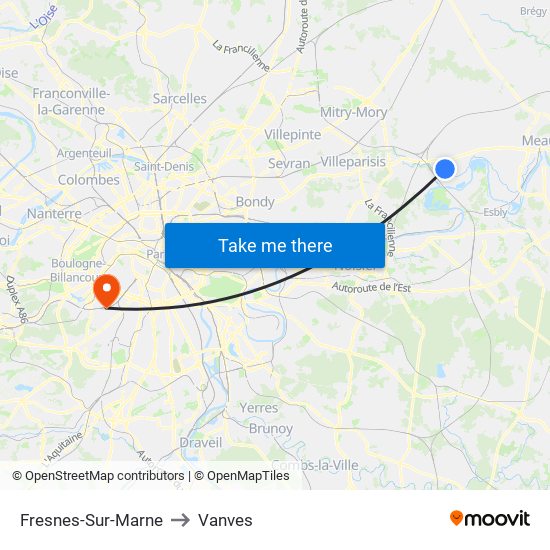 Fresnes-Sur-Marne to Vanves map