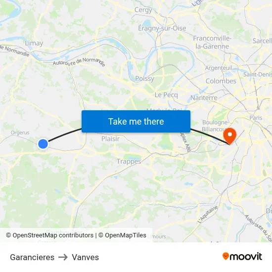 Garancieres to Vanves map