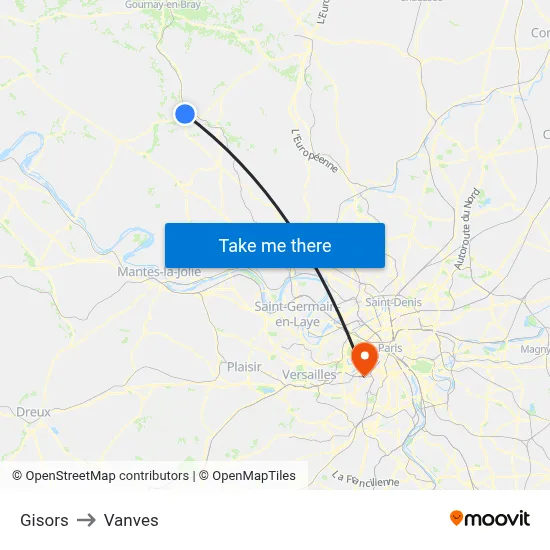 Gisors to Vanves map