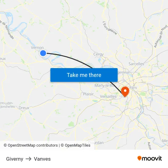 Giverny to Vanves map