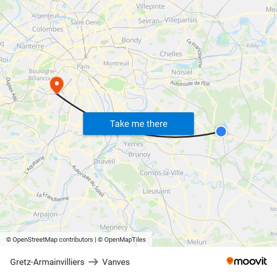 Gretz-Armainvilliers to Vanves map