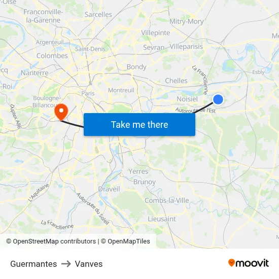 Guermantes to Vanves map