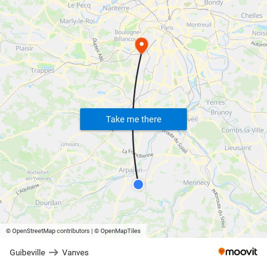Guibeville to Vanves map