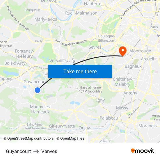Guyancourt to Vanves map