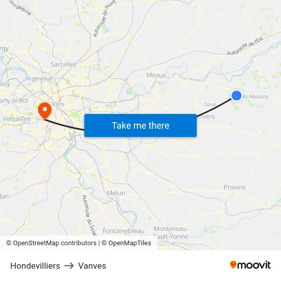 Hondevilliers to Vanves map