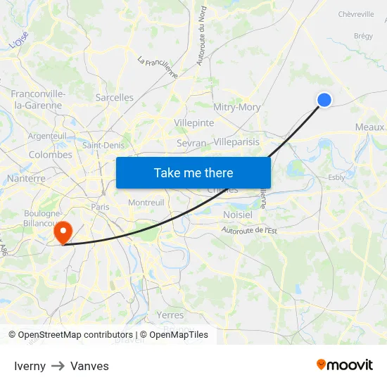 Iverny to Vanves map