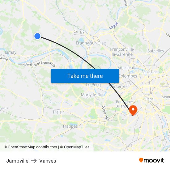 Jambville to Vanves map