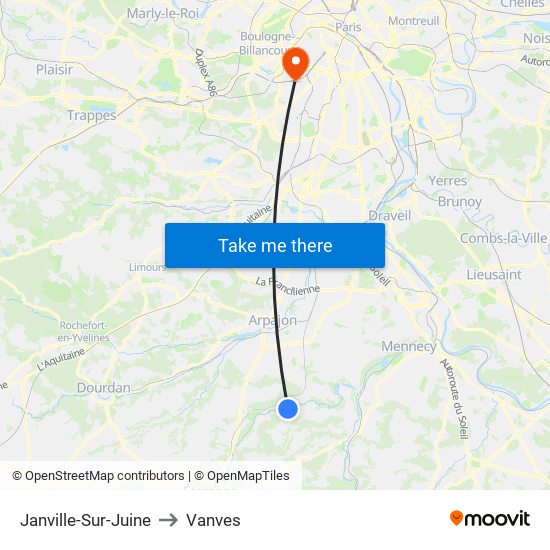 Janville-Sur-Juine to Vanves map