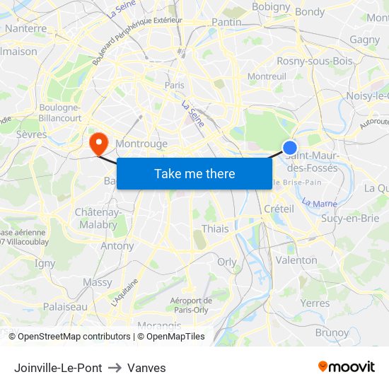 Joinville-Le-Pont to Vanves map