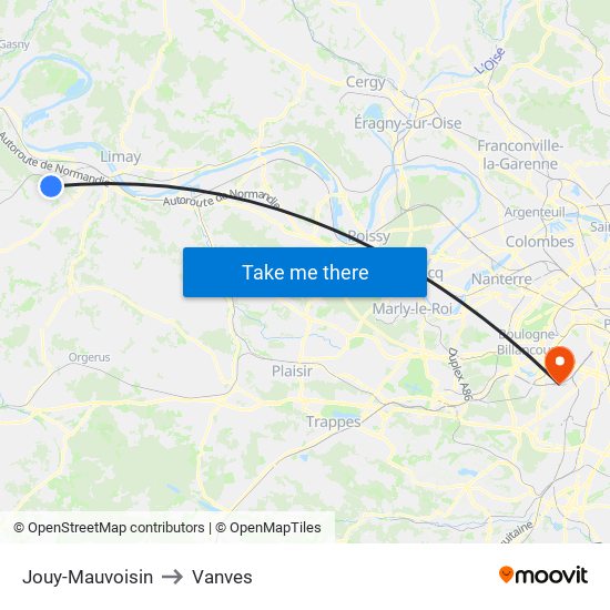 Jouy-Mauvoisin to Vanves map