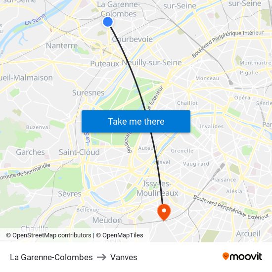 La Garenne-Colombes to Vanves map