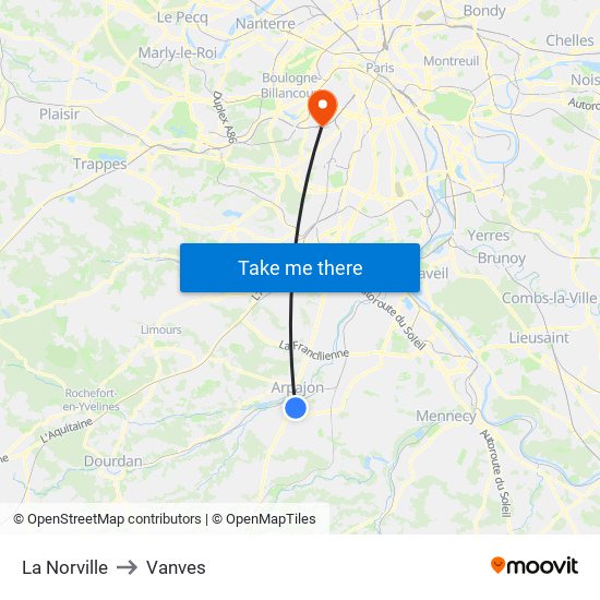 La Norville to Vanves map