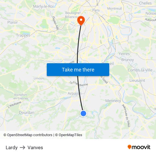 Lardy to Vanves map