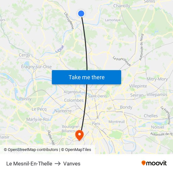 Le Mesnil-En-Thelle to Vanves map