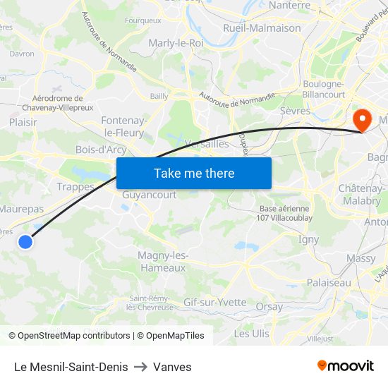 Le Mesnil-Saint-Denis to Vanves map