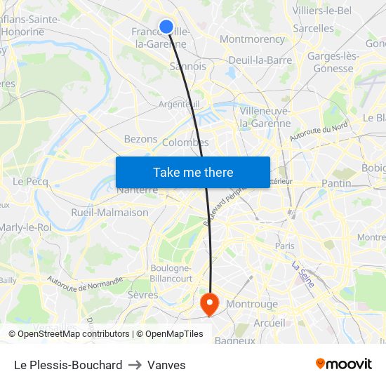 Le Plessis-Bouchard to Vanves map