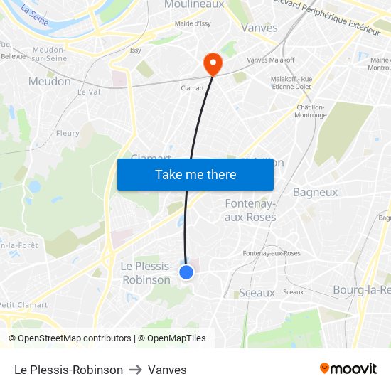 Le Plessis-Robinson to Vanves map