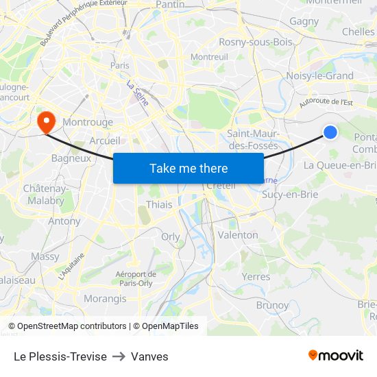 Le Plessis-Trevise to Vanves map