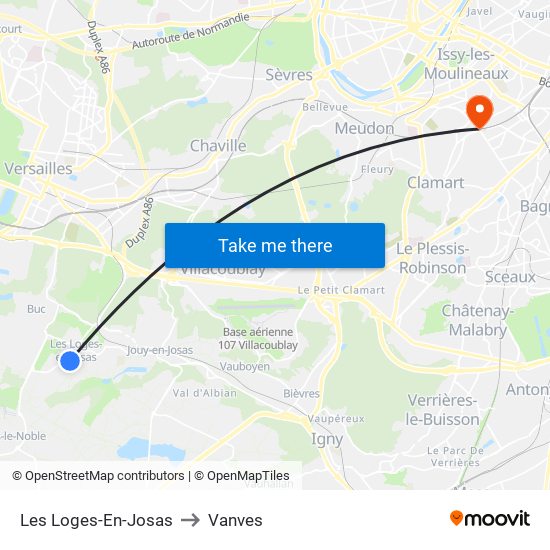 Les Loges-En-Josas to Vanves map