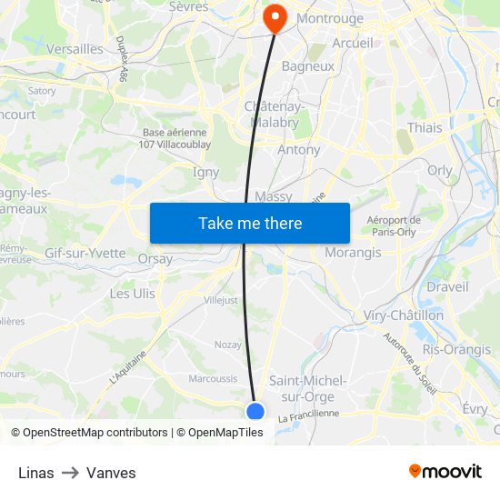 Linas to Vanves map