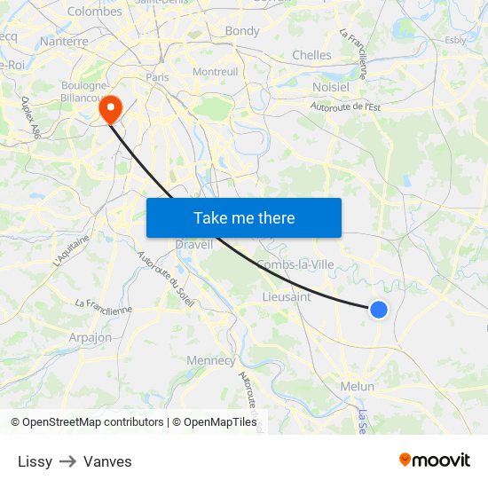 Lissy to Vanves map