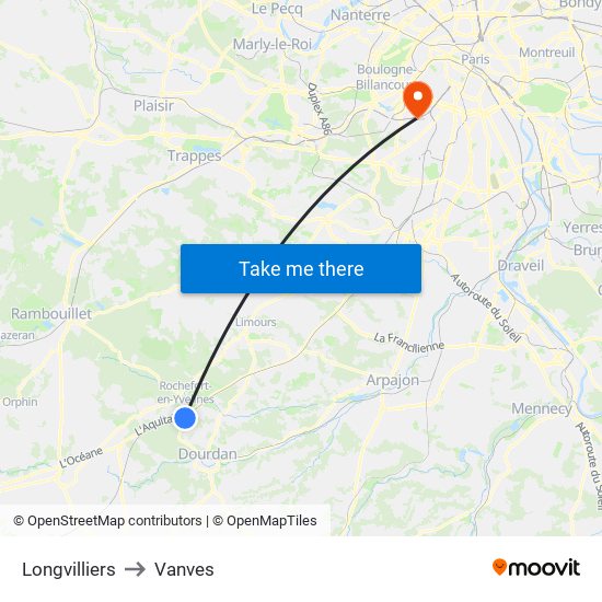 Longvilliers to Vanves map