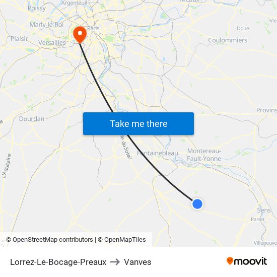 Lorrez-Le-Bocage-Preaux to Vanves map