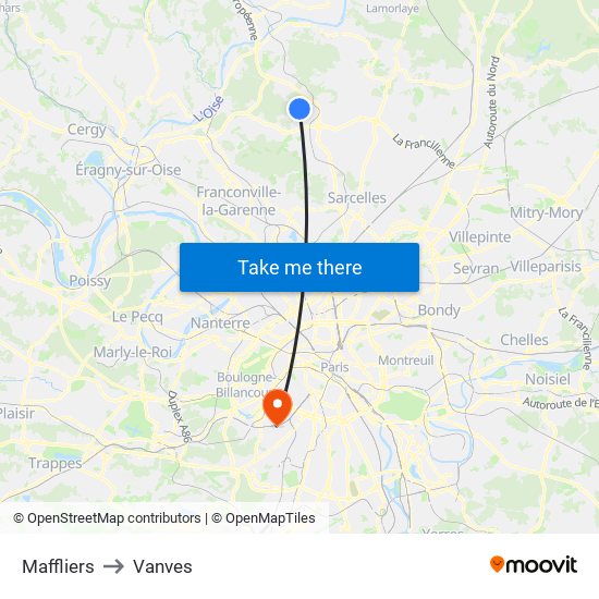 Maffliers to Vanves map